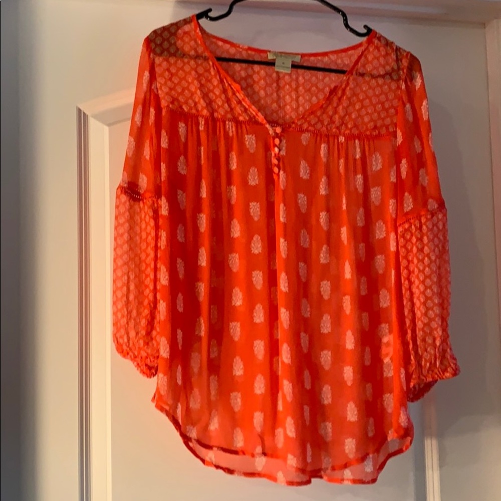 Lucky Brand Sheer Printed Peasant Top